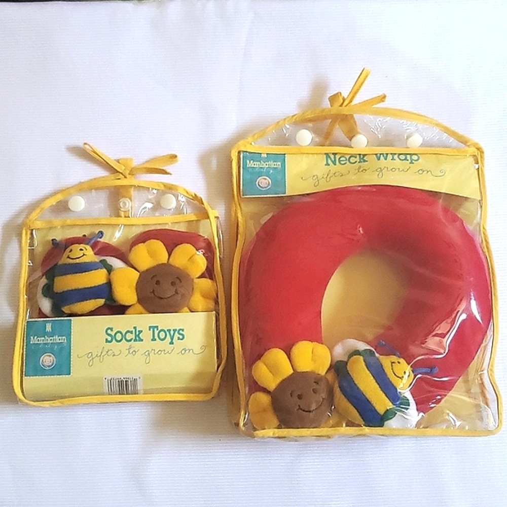 Manhattan Toy Baby Lot Neck Wrap & Sock Toys with Bee & Flower